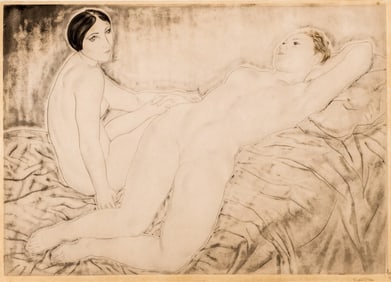 Leonard Foujita Signed The Two Friends, Etching and Aquatint, 1927