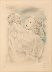 Tsuguharu Foujita Colored Aquatint on Paper Painting, 1936 signed in graphite and numbered