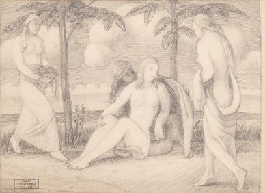 Zladislaw Cyankiewicz, Art Nouveau Deco Pencil Drawing with Studio Stamp, Circa 1935