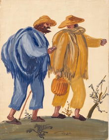 Pierre Georgeot “The Two Mercuries" Oil on Panel Painting, Circa 1970s