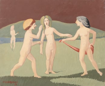 Pierre Georgeot Signed “Games" Oil on Panel Painting, 1975