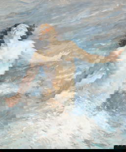 Yves Diey Signed Oil Painting on Panel circa 1930: Keywords: Impressionism, Post-Impressionism, Expressionism, Early 20th Century Art, Modern Figurative Art, Academic Realism, Pierre-Auguste Renoir style, elisabeth Louise Vigee Le Brun style, John Sin