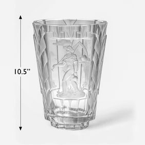 Fine Acid Etched Signed Art Deco Crystal Vase with Female Figures, 1938