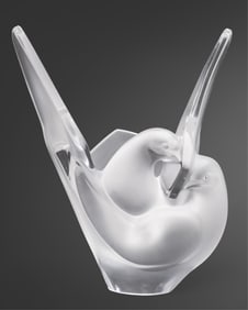 Lalique Signed Molded and Etched Art Glass Dove Vase