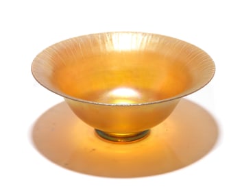 Steuben Frederic Carder Gold Aurene Art Glass Bowl, Early 1900's 8"dia