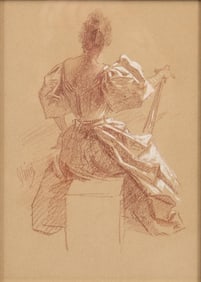 Jules Cheret Original Signed Art Nouveau Pastel on Paper Drawing Painting