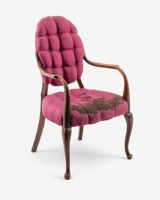 Victorian Style Tufted Armchair with Carved Mahogany Wood Frame, Late 19th Century