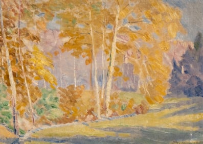Mystery Artist: Signed Autumn Impressionist Oil on Canvas Painting, Circa 1920