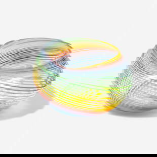 Vintage Signed Studio Art Glass Bowl with Swirling Multicolor Bands: Keywords: Contemporary glass, Postmodern, Studio Glass Movement, American Studio Craft, 21st century, Modern decorative arts, Dale Chihuly style, Lino Tagliapietra style, Toots Zynsky style, hand-blow