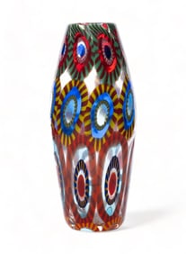 Murano Art Glass Millefiori Vase With Original Label