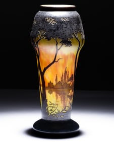 Daum Nancy 14" Signed Acid-Etched Cameo Art Glass Vase, C. 1900