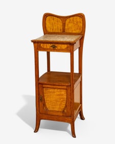 Au Nouveau Lyon French Art Nouveau Nightstand with Marble Top, Early 20th Century