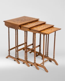 French Art Nouveau Walnut Inlaid Nesting Tables, Circa 1910 (Set of 4)