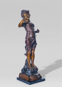 French Art Nouveau Bronze, Tall 2 ft, Figural Sculpture, Circa 1900