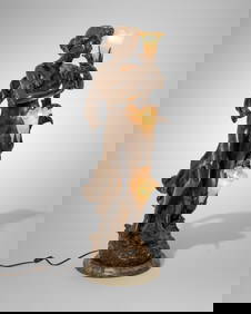Hippolyte Moreau “Arome" 35" Signed French Bronze Sculpture Lamp with Art Glass Accents, 19th (1 of 10)