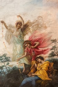 "Thee Graces" Large Oil On Canvas Painting, circa1900, Signed and Inscribed at bottom