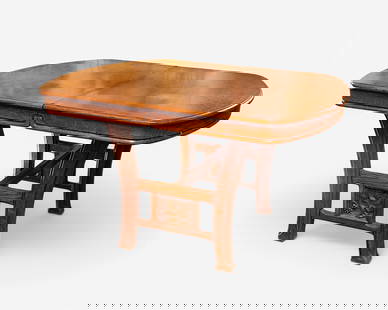 French Art Nouveau Floral Carved Oak Dining Table, Early 20th Century: Keywords: Art Nouveau, early 20th century Table, Vienna Secession, French Modernist, Jugendstil, Liberty style, Hector Guimard style, Louis Majorelle style, Emile Galle style, oak, carved wood furnitu