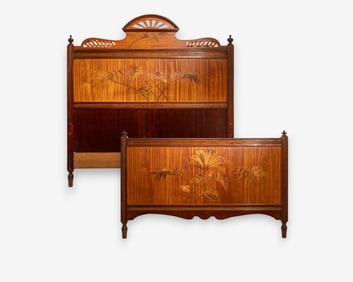 Inlaid French Headboard and Footboard, Circa 1900