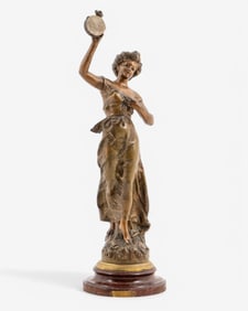 Korsowsky Art Nouveau 26" Bronze Sculpture of a Tambourine Dancer, Circa 1900