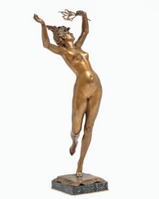 Armand Pierre Louis Quenard Art Nouveau Bronze Sculpture, Signed