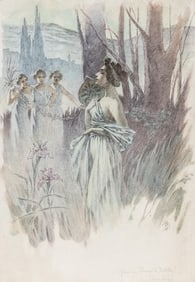 Willy Pogany Art Nouveau Watercolor And Pencil Painting, signed,