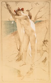 Antoine Calbet French Art Nouveau Signed Lithograph, Circa 1900