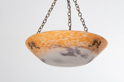 French Art Nouveau Inverted dome hanging ceiling fixture Signed circa 1900