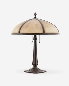 Antique Bradley & Hubard Signed Painted Glass Panel Table Lamp