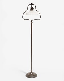 Signed Handel Bronze Floor Lamp with Art Glass Shade, Early 20th Century