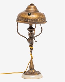 Georges Leleu Jugendstil Bronze and Gilded Table Lamp, Circa 1900