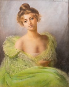 Signed Pierre Carrier-Belleuse, Pastel Mounted On Linen Painting, 1899