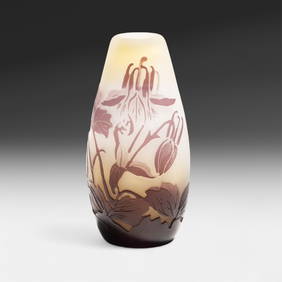 Galle Signed Acid-Etched cameo Art nouveau Glass Vase, Early 20th Century (1 of 9)