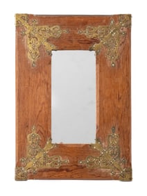 Arts and Crafts Golden Oak Mirror with Elaborate Brass mountings, circa 1910