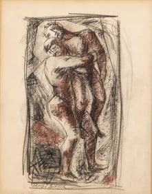 James Ensor Pencil Signed pen and crayon Symbolist Figural Painting, circa 1900