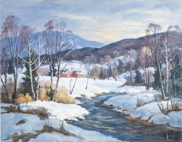 George Holloway “Winter River Landscape" Oil on Board Painting (1 of 11)