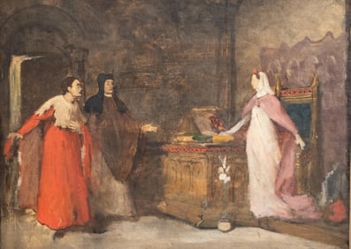 Mystery Artist: Early 20th Century Symbolist Oil on board Painting "The Apparition"