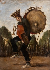 Mystery Artist "The Troubadour" Oil on Canvas Painting, 20th Century