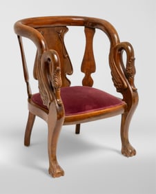 Carved Victorian Walnut Swan Motif Chair with Upholstered Seat