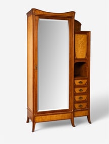 Au Nouveau Lyon signed French Art Nouveau Wardrobe with Mirror and Drawers, Early 20th Century