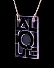 Lalique Pendant Logo Necklace in Pink Etched Molded Art Glass