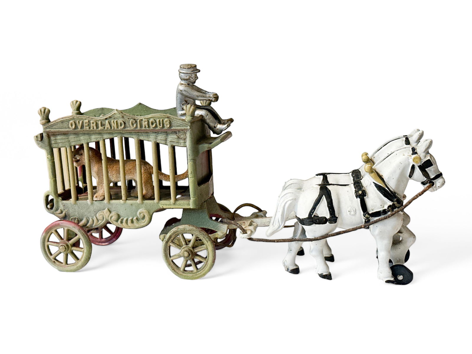 Antique Kenton Overland Circus Cast Iron Lion Cage Wagon with Horses (1 of 6)