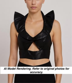 CHLOÉ Silk & Polyester Black Halter Crop Top w/ Structured Shoulder Fit & Open Back