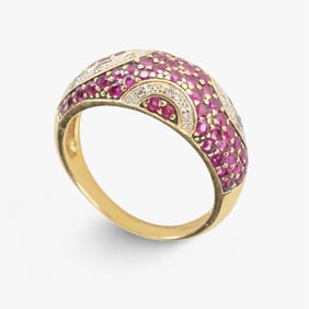 18K Gold Pavé Ruby and Diamond Domed Ring