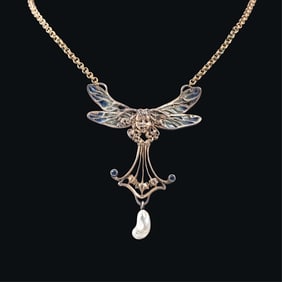 Antique Art Nouveau Gold 10k Plique-à-Jour Pendant Necklace