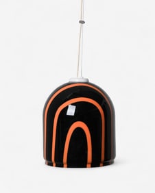 Murano Mid-Century Black and Orange Blown Glass Pendant Light, Circa 1970
