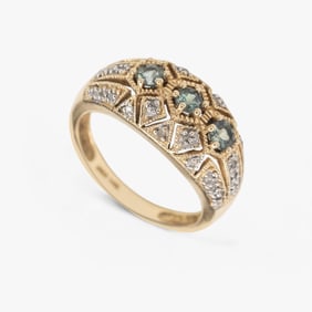 Signed John C. Rinker 14K Gold Alexandrite and Diamond Ring