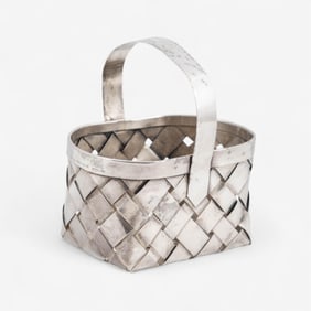 Signed Cartier Hand-Woven Sterling Silver Basket, “Hand Made Sterling