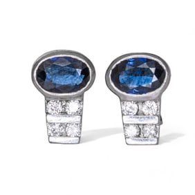 Estate 18K Gold Diamond and Sapphire Earrings