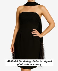 Edward Abbott One-Shoulder Black Silk Dress with Ostrich Feather Skirt