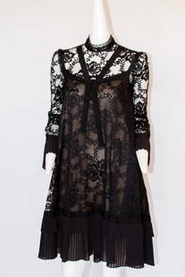 Erdem X H&M Black Lace Dress: Keywords: Erdem X H&M worn by Celebrity, SELMA BLAIR, black, lace dress with pleated cuffs and hem, Keywords: ERDEM X H&M, Designer Couture, One-of-a-Kind, Rare Vintage, Vintage clothes shops near me,